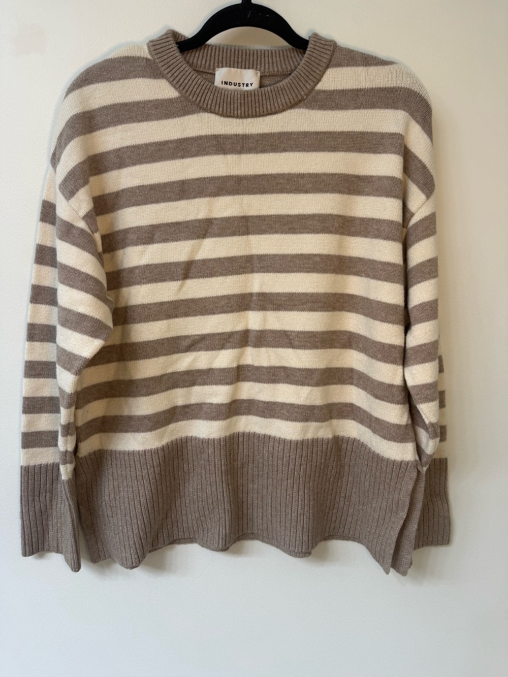 Industry Striped Crewneck Sweater in Cream and Taupe Women Size XL